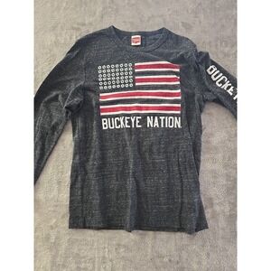 Homage Mens‎ Medium Long Sleeve Buckeye Nation Flag Shirt Gray Cotton Blend